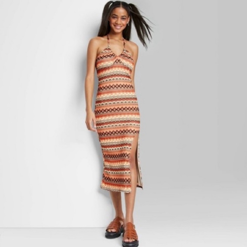Stylish Multicolor Patterned Dress Boho 70s Party